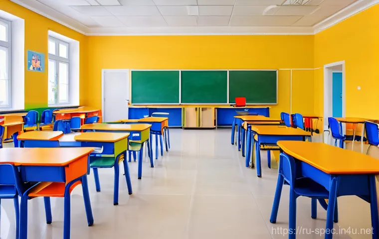특수교육과 특수교육 전문 기관 - **"A vibrant and modern classroom in a Russian inclusive school, filled with diverse children aged 8...