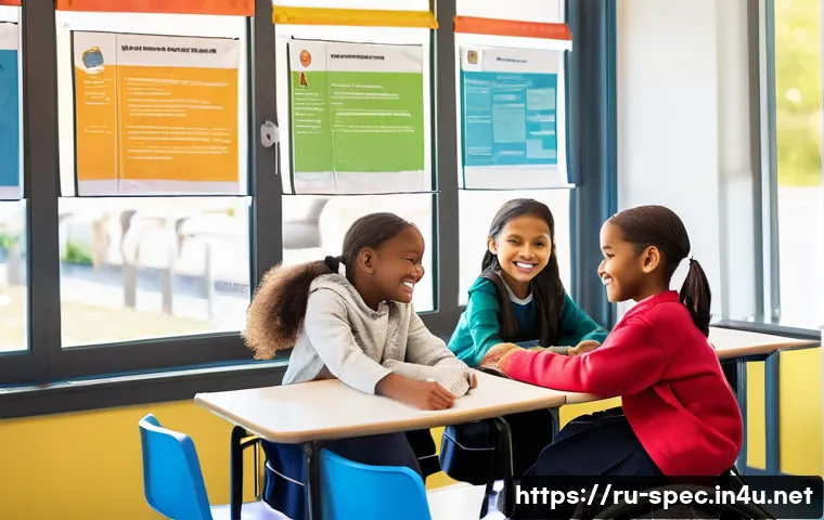 특수교육과 문해교육 - **Prompt: Inclusive Classroom, Joyful Learning with Technology**
A bright, modern classroom fill...