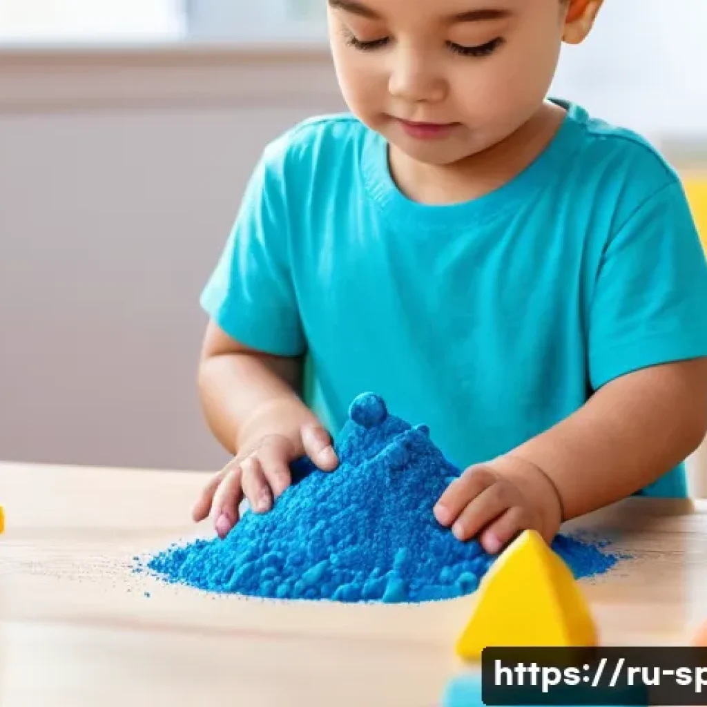특수교육과 감정 조절 교육 - **Prompt: Sensory Serenity with Kinetic Sand**
    A joyful 7-year-old child, appearing to have spec...