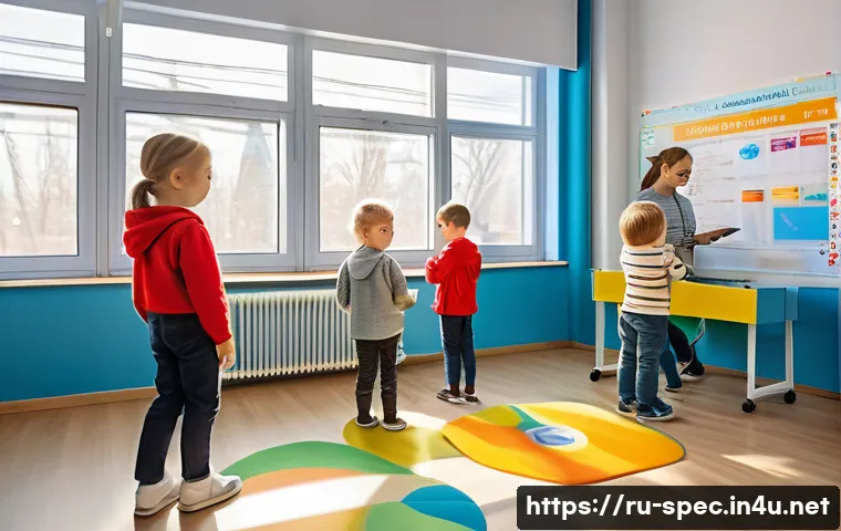 특수교육과 특수교육 뉴스 - A warm, inviting classroom scene in a modern Russian school designed for children with special needs...