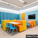 Home 22 특수교육과 교실 환경 조성 - A modern classroom interior designed for children with special educational needs, featuring adjustab...