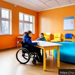Home 23 특수교육과 특수교육 예산 - Photorealistic inclusive special education classroom in a Russian public school, a caring teacher as...
