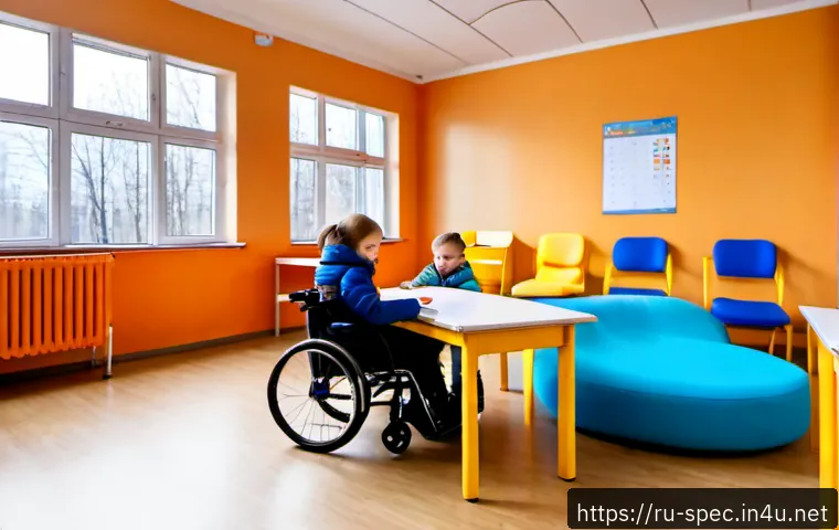 특수교육과 특수교육 예산 - Photorealistic inclusive special education classroom in a Russian public school, a caring teacher as...